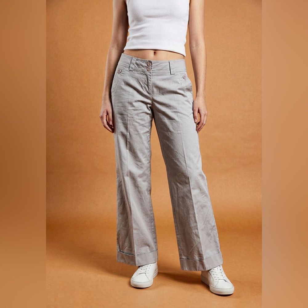 Trina Turk Women's Size 6 Gray Straight-Leg Pants Zip Closure Pockets‎